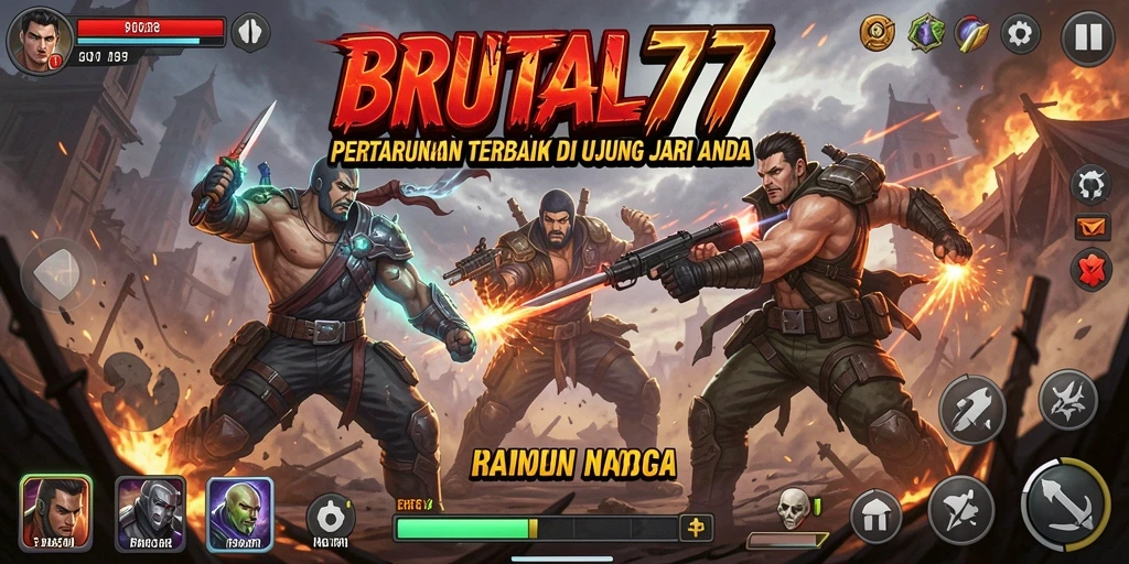Screenshot gameplay fighting BRUTAL77 yang intens dan menegangkan.