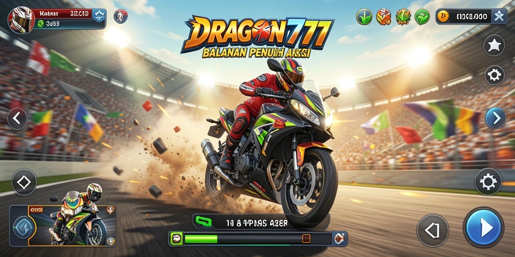 Tampilan gameplay menegangkan dari balapan motor di DRAGON777.