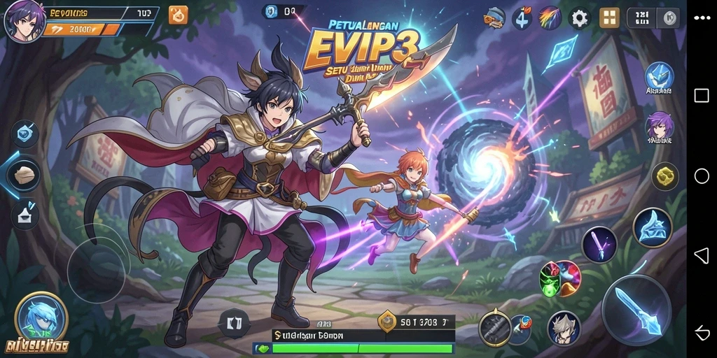 Tampilan gameplay seru dalam dunia anime yang penuh warna.