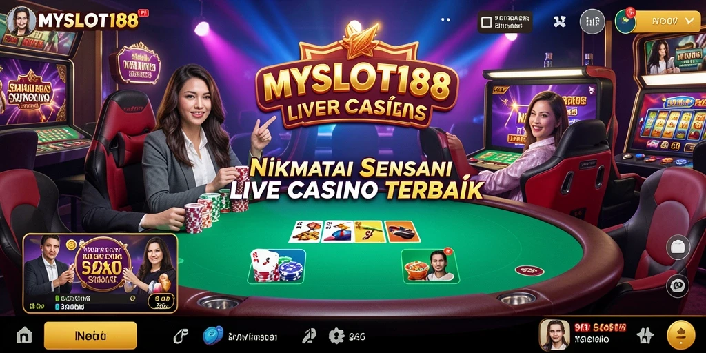 Tampilan layar gameplay MYSLOT188 dengan dealer langsung di Live Casino.