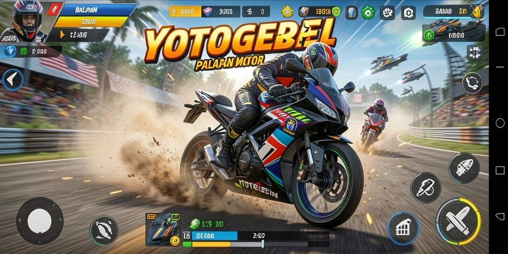 Tampilan menarik gameplay balapan motor yang seru.